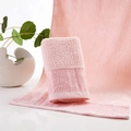 Pink pure cotton towel with delicate loop texture and geometric satin border detail - Weak Twist Fret Pattern Pink / 34*74cm