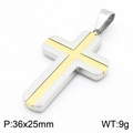 Modern two-tone stainless steel cross pendant necklace with 36x25mm dimensions and 9g weight - Model B Two-tone Stitched Style (No Chain) (KP130571-HR)
