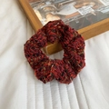 Elegant wine red tweed scrunchie with gold metallic thread for a bun hairstyle - Burgundy Knit