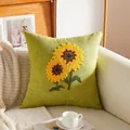 Green embroidered sunflower pillow cover with luxury floral texture for sofa decor - Sunflowers on Green