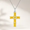 Collana con ciondolo a croce in argento S925 e diamanti gialli ad alto tenore di carbonio - Con Collana