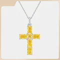 Collana con ciondolo a croce in argento S925 e diamanti gialli ad alto tenore di carbonio - Con Collana