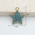Golden star charm with blue glitter inlay and 2cm height dimensions for DIY jewelry - Lake Blue Glitter Star