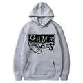 Gray American football hooded sweatshirt featuring a GAME DAY print design in size M - S / Tops / Gray