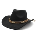 Cappello da cowboy classico in lana nera con fascia in cuoio marrone e tesa larga - M (56-58cm) / Nero