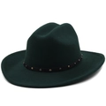 Dark green wool felt cowboy hat with vintage metal studded leather band detail - M (56-58cm) / Dark Green