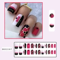 Detailliertes Set mit 24 langen Kunstnägeln, rot-schwarz-goldenes Marmor-Liebesmuster - BKS2167 Valentinstag Schwarz Rot Marmor LIEBE