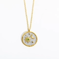 Collier en acier titane avec pendentif lune et étoile doré et pierre de naissance verte - Août
