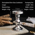 European style silver electroplated glass candle holder in large size with Roman column design - Electroplated Silver Large
