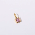 Pink square zircon pendant with gold plated stainless steel edges for DIY necklace - October Heart Pendant - Gold