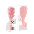 Pink silicone scalp massager brush in PET retail packaging with long ergonomic handle - PVC Box / Sakura Pink