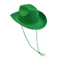 Detail of green western cowboy felt hat showing matching windproof drawstring and texture - Western Lincoln Green + Cord / Size L - Hat Circumference 58cm - Hat Height 11cm