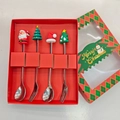 4-piece stainless steel Christmas cutlery set with Santa motifs in a red gift box - Silver - Figure B Spoon & Fork 4pcs Xmas Red Box