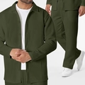 Olive green waffle knit men's casual jacket and pants set with stylish texture - Army Green