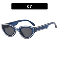 Occhiali da sole cat eye blu scuro con linee decorative bianche e lenti grigie scure - Blu Trasparente Grigio
