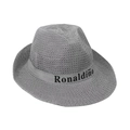 Grauer Strohhut in Fedora-Form mit schwarzem Ronaldinho-Schriftband zur Dekoration - 58cm Einheitsgröße / Hellgrau