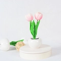 Close-up of pink tulip LED night light in a white ceramic pot with green leaves - 2 Heads-Pink-Battery