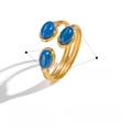 Detail of adjustable gold stainless steel ring with three oval blue natural stones - Blue Style (YYR023127-LA)