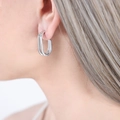 Pendientes de aro geométricos de doble capa en acero inoxidable plateado de 18K - Color Acero