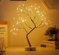 Lámpara LED de bonsái con luz amarilla cálida y ramas doradas en base blanca - 108L Rama Dorada Luz Cálida (Doble Uso)