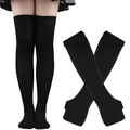 Detail view of black thigh-high socks showing over-the-knee fit and elastic cotton fabric - Black Socks and Black Gloves