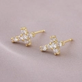 Exquisite 18K gold plated cross stud earrings with micro-pave cubic zirconia crystals - EN11-Micro Pave Zirconia Cross