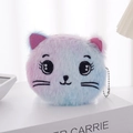 Plush cat face coin purse with pink and blue gradient faux fur and glitter ears - Blue