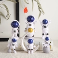 Set figurine astronauta bianco con 6 pose, razzo, luna e decorazione planetaria - Set da 6 Pezzi Cielo Stellato (Versione Razzo)