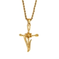 18K gold plated stainless steel rope chain necklace with floral cross pendant - March / Gold