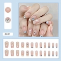 Press-on nail set Z811 with nude base, 3D heart rhinestones and blue French tips - Z811 Shining Stars