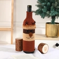 Knitted reindeer wine bottle cover with brown stripes and 3D antlers for Christmas decor - Reindeer