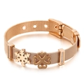 Rose gold mesh watch band bracelet with clover and snowflake charms and crystals - Snowflake Clover Style (KB117076-KFC)