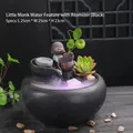 Zen Monk Ceramic Indoor Water Fountain with LED Mist Maker and Plants, 25x25x23cm - Luck Turn - Black Style - With Atomizer