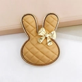 Beige plaid rabbit head charm with a gold metal bow accessory for DIY crafts - Khaki