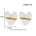 Creamy white enamel heart earrings with gold curb chain detail in stainless steel - Gold Chain Decorated White Heart