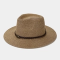 Classic summer woven straw sun hat with brown leather band and vintage metal buckle - One Size / Khaki