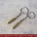 Golden zinc alloy tower keychain, 4cm charm, 9.5cm total length, 10g weight - Multi-size / Small Pagoda Gold