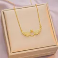 Golden titanium steel necklace with a diamond-set ring pendant and sparkling wings - 6062 Wings Ring / Gold