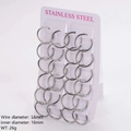 1.6mm silver stainless steel hoop earrings set displayed on white card for women - 16mm / Steel