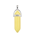 Pale yellow hexagonal natural stone pendant with a polished silver metal clasp - Topaz