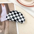 Classic black and white checkerboard acetate hair claw clip with glossy semi-circle design - 8.5cm / Black & White Checkerboard