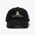 Black cotton baseball cap with letter A embroidery and vintage distressed brim details - Adjustable / Black