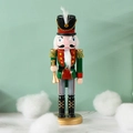 25cm grüner Nussknacker Soldat aus Holz mit goldener Trompete und weißer Federkrone - Grün