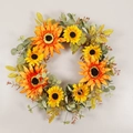 Artificial autumn sunflower wreath with orange and yellow flowers for home decoration - No Light Style