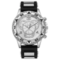 Professionelle Business Herren Quarzuhr mit silbernem Zifferblatt und Silikonband - Weißes Zifferblatt Silbernes Gehäuse Schwarzes Armband