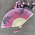 Pink and purple gradient folding fan with cherry blossom pattern and pink tassel - No.18 Pink Purple Gradient Floral