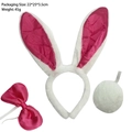 Pink and white 3-piece bunny costume set with headband bowtie and plush tail - Rose Red Sequin 3-Piece Set