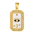 Detailed close-up of golden rectangular pendant with evil eye, moon and star motifs - HD-8 (Mystic Eye)