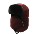 Gorro de aviador burdeos oscuro con forro de pelo sintético negro y máscara facial - Burdeos (Con Válvula de Respiración)
