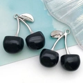 3D cherry pendant charms in black and silver with hanging loop for DIY jewelry - Acrylic Cherry (19034) / 1 Piece (29x27mm) / Transparent Black